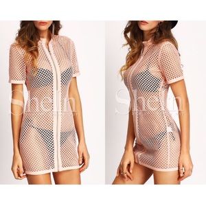 Bond Girl Nude Net/Mesh Zip Up Swimsuit Coverup